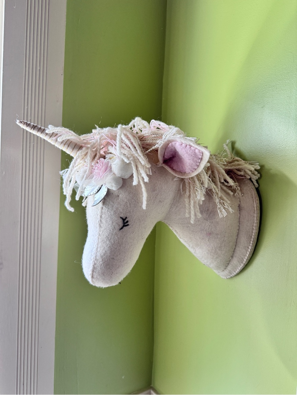 Mud Pie Pink and Cream Plush Unicorn Wall Mount